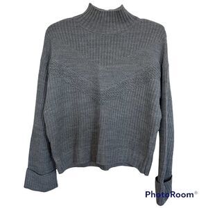 Express Gray Knit Mock Neck Pullover Sweater W/ Wide Cuff Sleeves XS